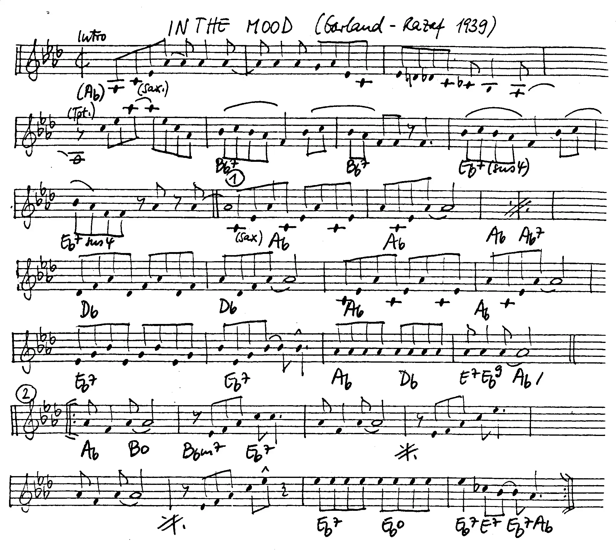 in the mood free jazz leadsheet - Courtesy of the Jungle Jazz Band